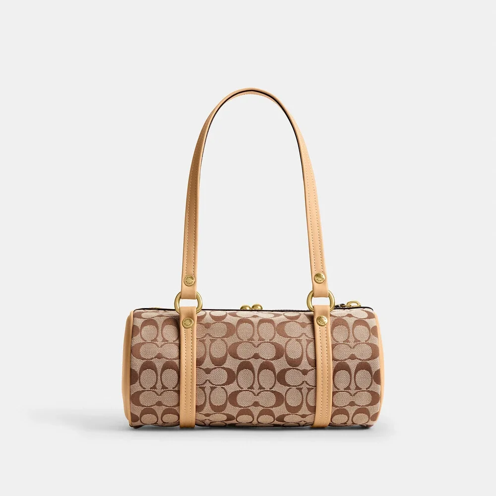 Coach Kisslock Barrel Bag 28 In Signature Jacquard